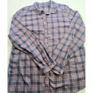 Eddie Bauer Womens Plaid Flannel Button Up Shirt Purple Blue Pink Size X-Large